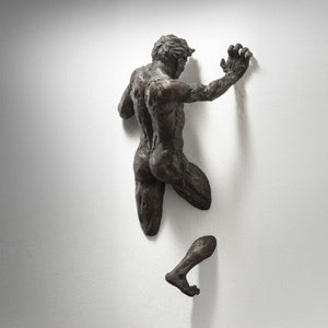 3D Through Wall Figure Sculpture Resin Electroplating Imitation Copper Abstract Climbing Man Statue Living Room Home Decoration acacuss
