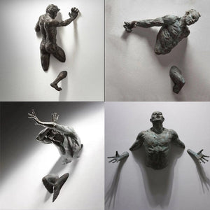 3D Through Wall Figure Sculpture Resin Electroplating Imitation Copper Abstract Climbing Man Statue Living Room Home Decoration acacuss