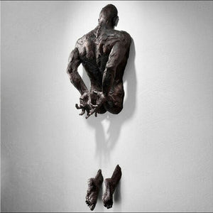 3D Through Wall Figure Sculpture Resin Electroplating Imitation Copper Abstract Climbing Man Statue Living Room Home Decoration acacuss