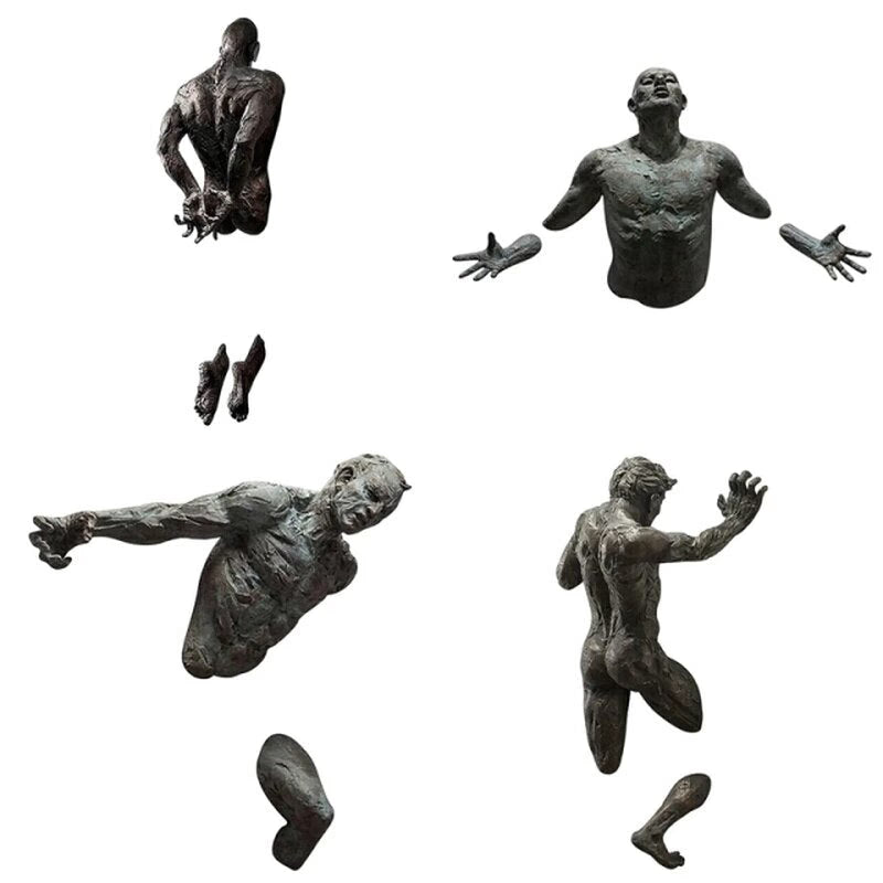 3D Through Wall Figure Sculpture Resin Electroplating Imitation Copper Abstract Climbing Man Statue Living Room Home Decoration acacuss