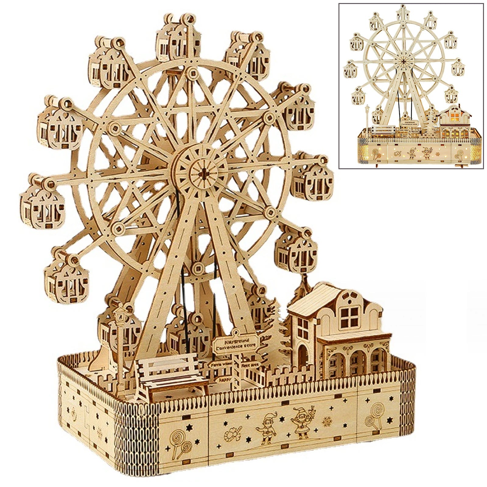 3D Wooden Puzzle DIY Ferris Wheel Crafts Music Box Model Creative Home Decoration for Girls Boys Birthday Christmas Gifts acacuss