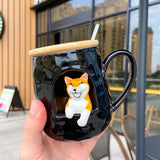 3D relief ceramic Mug with lid spoon personality coffee Mugs spoon animal firewood dog cup teacup acacuss