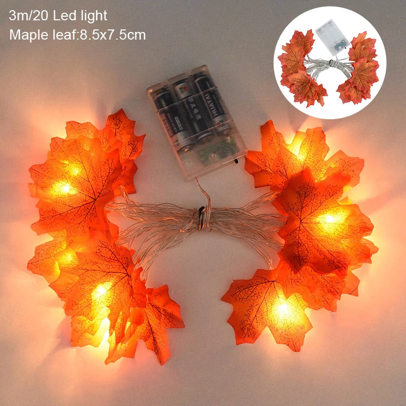 3M 20LED Maple Leaf Light String Fake Autumn Leaves LED Fairy Garland for Christmas Thanksgiving Halloween Party Home Decoration acacuss