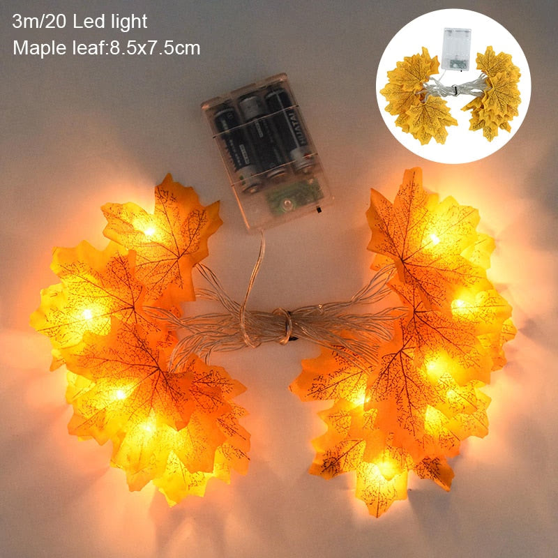 3M 20LED Maple Leaf Light String Fake Autumn Leaves LED Fairy Garland for Christmas Thanksgiving Halloween Party Home Decoration acacuss
