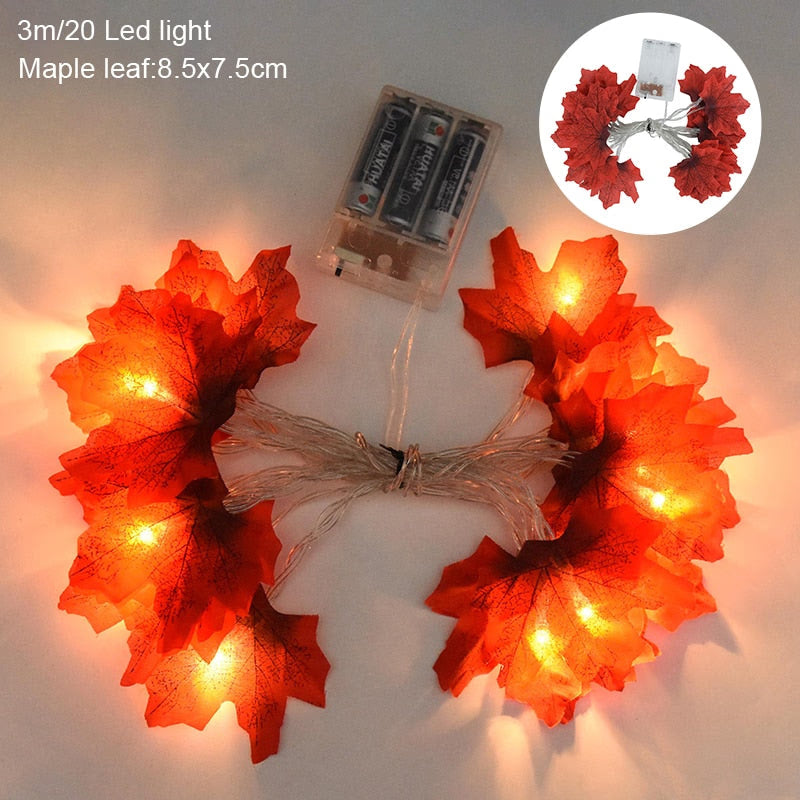 3M 20LED Maple Leaf Light String Fake Autumn Leaves LED Fairy Garland for Christmas Thanksgiving Halloween Party Home Decoration acacuss
