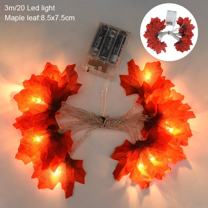 3M 20LED Maple Leaf Light String Fake Autumn Leaves LED Fairy Garland for Christmas Thanksgiving Halloween Party Home Decoration acacuss