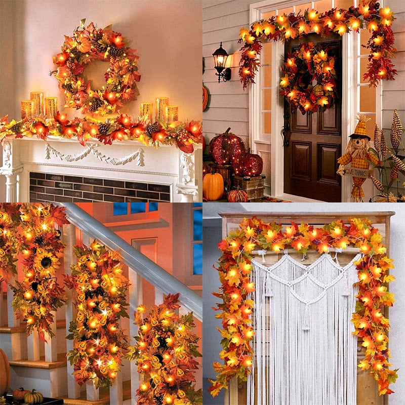 3M 20LED Maple Leaf Light String Fake Autumn Leaves LED Fairy Garland for Christmas Thanksgiving Halloween Party Home Decoration acacuss