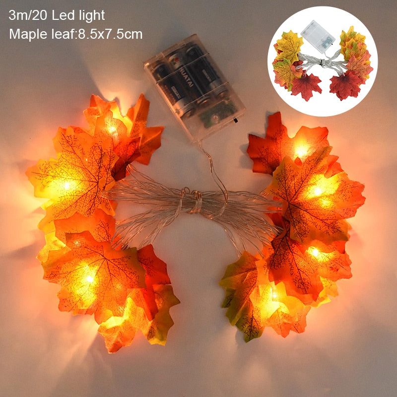 3M 20LED Maple Leaf Light String Fake Autumn Leaves LED Fairy Garland for Christmas Thanksgiving Halloween Party Home Decoration acacuss