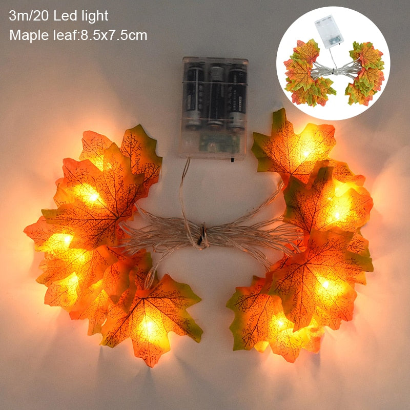 3M 20LED Maple Leaf Light String Fake Autumn Leaves LED Fairy Garland for Christmas Thanksgiving Halloween Party Home Decoration acacuss