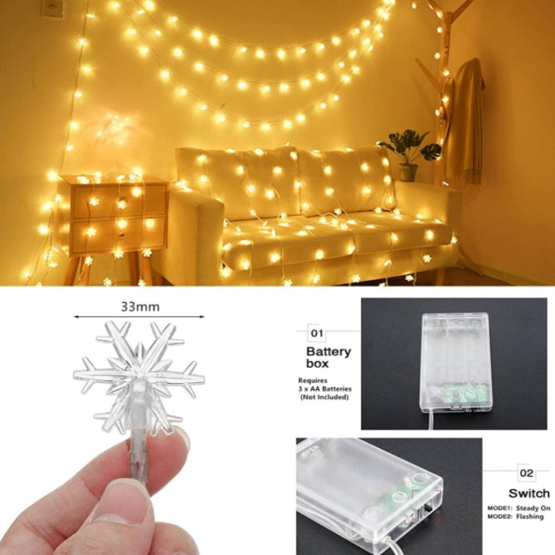 3M 20LED Snowflake LED String Lights Christmas Ornaments Home Christmas Tree Hanging Decoration Navidad Noel New Year Gifts 2023 acacuss