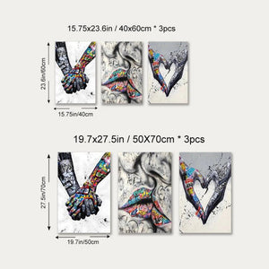 3PCS Modern Love Hand in Hand Kiss to Kiss Poster Graffiti Banksy Street Wall Art Canvas Painting Prints Pictures Room Decor acacuss