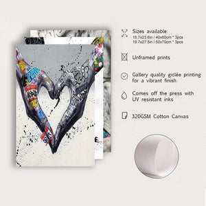 3PCS Modern Love Hand in Hand Kiss to Kiss Poster Graffiti Banksy Street Wall Art Canvas Painting Prints Pictures Room Decor acacuss