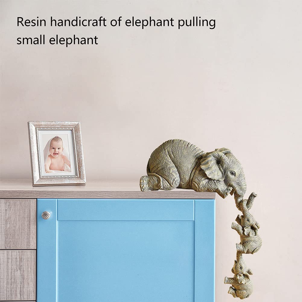 3PCS/Set Cute Simulation Elephant Figurine Elephant Holding Baby Elephant Ornaments for Home Resin Crafts Home Decoration Gifts acacuss
