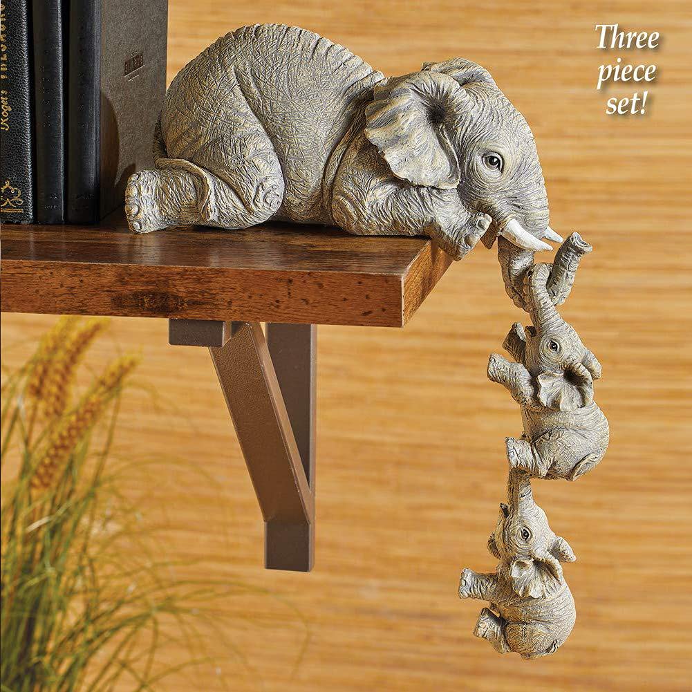 3PCS/Set Cute Simulation Elephant Figurine Elephant Holding Baby Elephant Ornaments for Home Resin Crafts Home Decoration Gifts acacuss