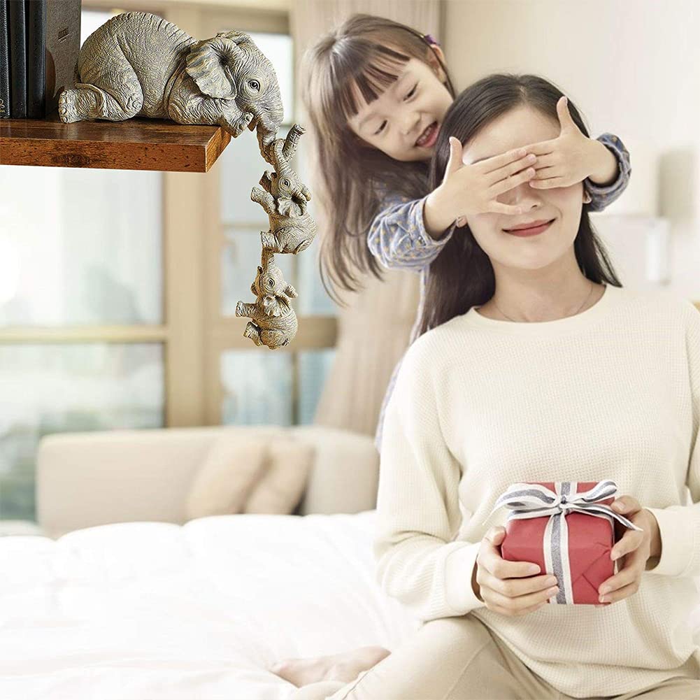 3PCS/Set Cute Simulation Elephant Figurine Elephant Holding Baby Elephant Ornaments for Home Resin Crafts Home Decoration Gifts acacuss