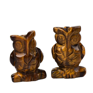 1PC 100% Natural Stone Carved Owl Animal Ornaments Tigers Eye Crystal Stone Crafts Handmade Figurine Home Decor collect DIY Gift acacuss
