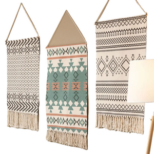 Bohemian Tapestry Macrame Wall Hangings Home Decor Cotton Linen Tassel Handmade Woven Geometric Canvas Art Background Tapestries acacuss