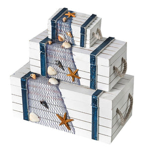 3in1 Mediterranean Wooden Storage Box Home Decor Jewelry Box 3 Sizes Marine Seabird Starfish HNA Treasure Box Baby Room Decor acacuss