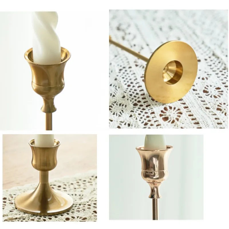 3pc Candlestick Holders Kit Brass Gold Candlestick Set Wedding Table Decorative Candlestick Stand for Party Dinning acacuss