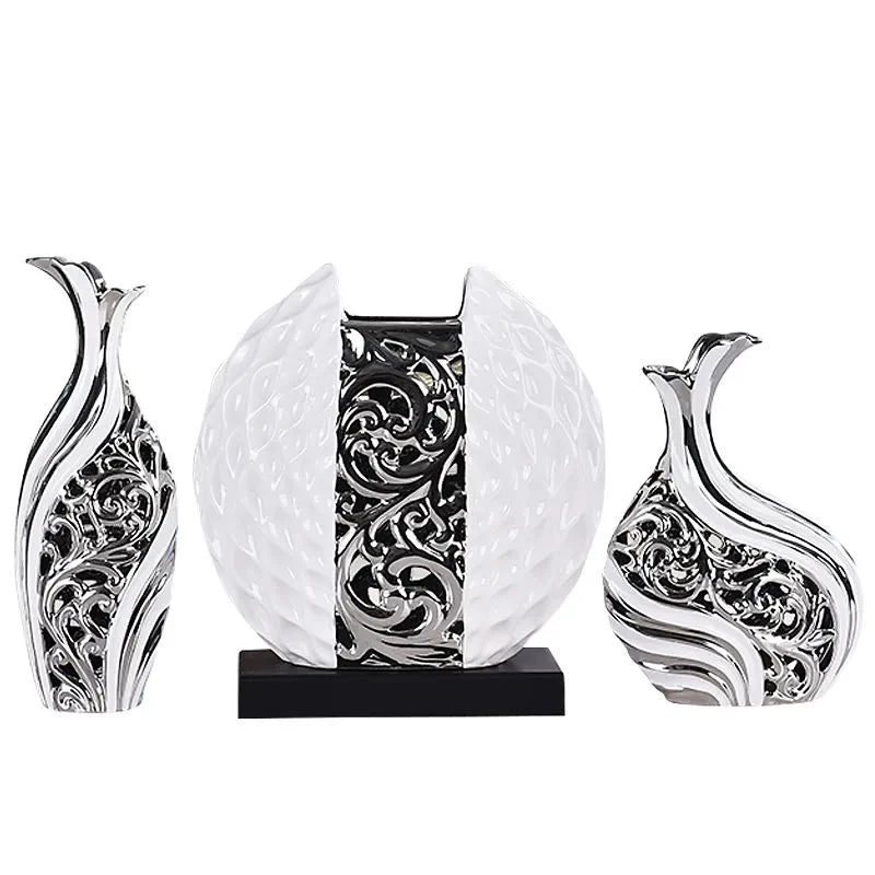 3pcs/set Gold Plated Porcelain Vase Vintage Advanced Ceramic Flower Vase For Room Study Hallway Home Wedding Decor With Flower acacuss