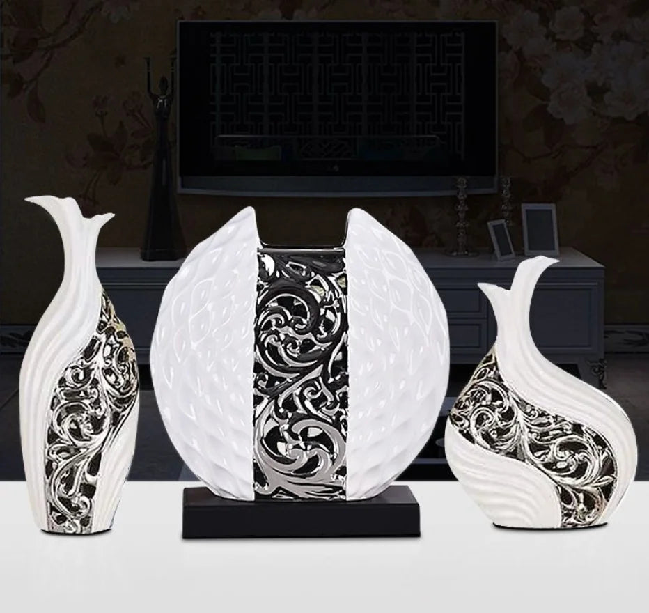3pcs/set Gold Plated Porcelain Vase Vintage Advanced Ceramic Flower Vase For Room Study Hallway Home Wedding Decor With Flower acacuss