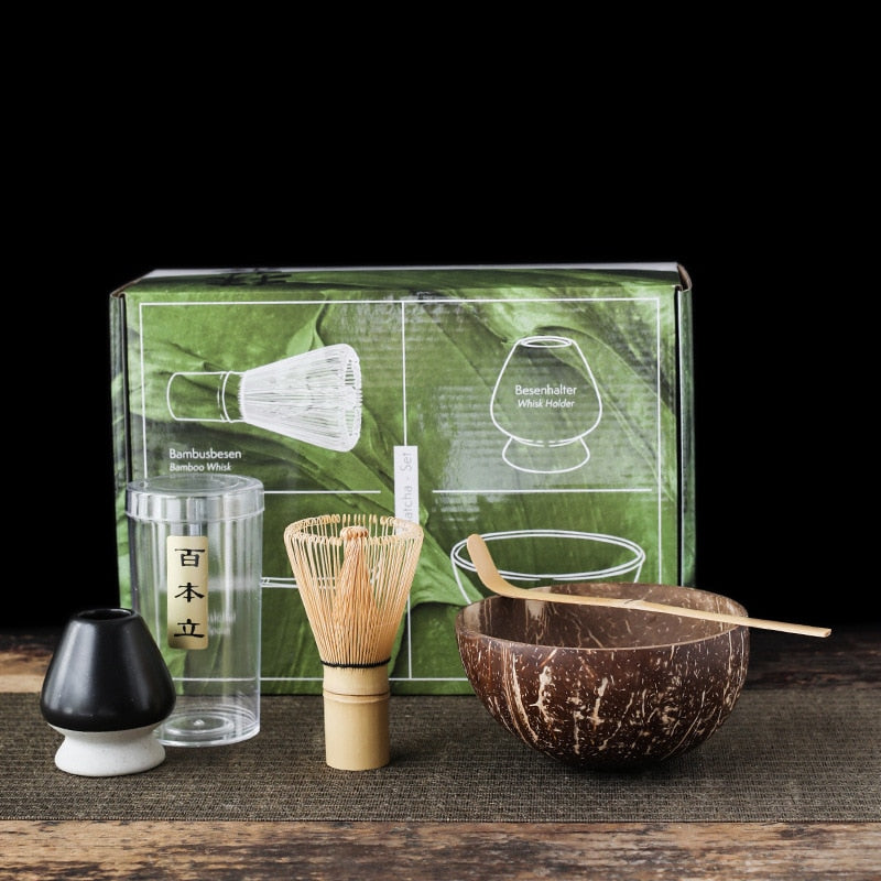 4-7pcs Handmade Home Easy Clean coconut Matcha Tea Set Tool Stand Kit Bowl Whisk ScoopBirthday gift Ceremony Kitchen supplies acacuss