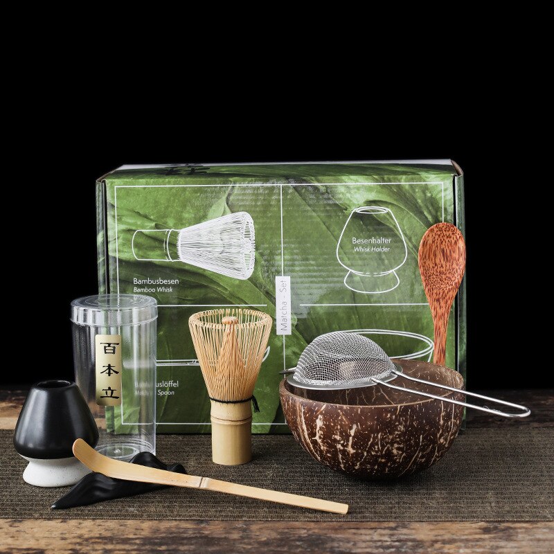 4-7pcs Handmade Home Easy Clean coconut Matcha Tea Set Tool Stand Kit Bowl Whisk ScoopBirthday gift Ceremony Kitchen supplies acacuss