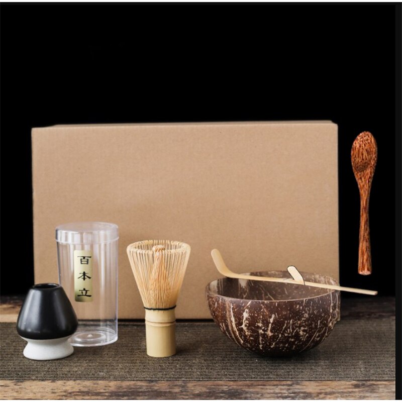 4-7pcs Handmade Home Easy Clean coconut Matcha Tea Set Tool Stand Kit Bowl Whisk ScoopBirthday gift Ceremony Kitchen supplies acacuss