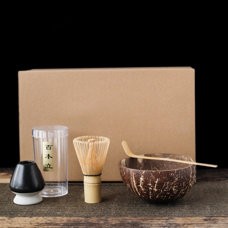 4-7pcs Handmade Home Easy Clean coconut Matcha Tea Set Tool Stand Kit Bowl Whisk ScoopBirthday gift Ceremony Kitchen supplies acacuss