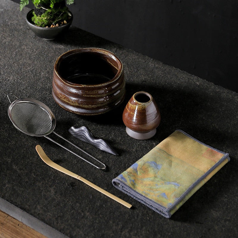4-7pcs/set Handmade Home Easy Clean Matcha Tea Set Tool Stand Kit Bowl Whisk Scoop Gift Ceremony Traditional Japanese Accessorie acacuss