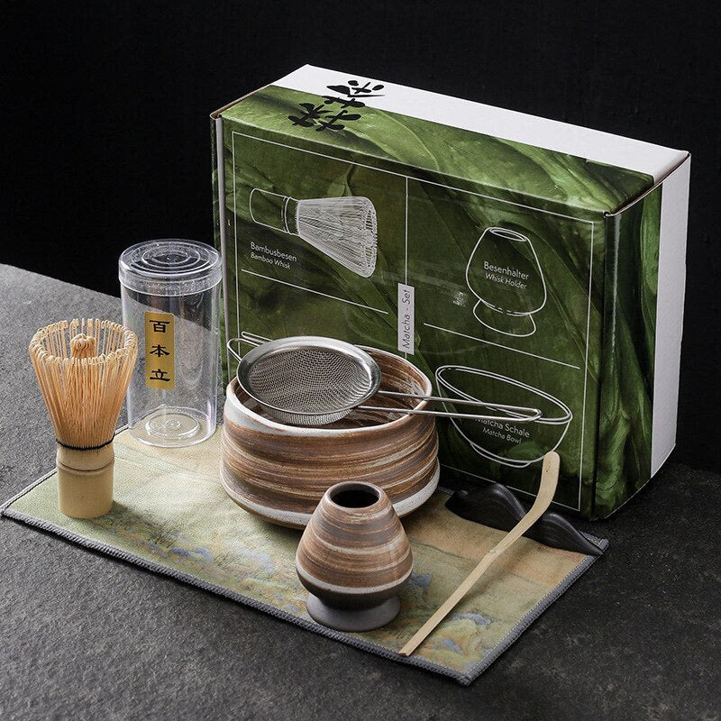 4-7pcs/set Handmade Home Easy Clean Matcha Tea Set Tool Stand Kit Bowl Whisk Scoop Gift Ceremony Traditional Japanese Accessorie acacuss
