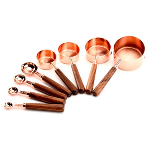 4/8 pcs Copper Plated Measuring Cups And Measuring Spoon Scoop Wooden Handle Kitchen Measuring Tool Drop Shipping acacuss