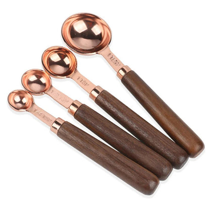4/8 pcs Copper Plated Measuring Cups And Measuring Spoon Scoop Wooden Handle Kitchen Measuring Tool Drop Shipping acacuss