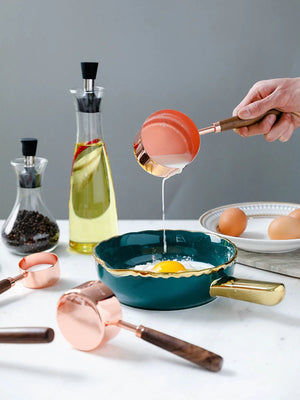 4/8 pcs Copper Plated Measuring Cups And Measuring Spoon Scoop Wooden Handle Kitchen Measuring Tool Drop Shipping acacuss