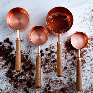 4/8 pcs Copper Plated Measuring Cups And Measuring Spoon Scoop Wooden Handle Kitchen Measuring Tool Drop Shipping acacuss