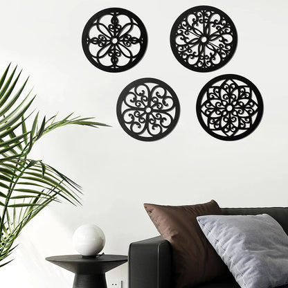 4 Pieces Black Wooden Wall Decor Farmhouse Wall Art Decor Hollow Carved Design for Living Room Bedroom Office Kitchen Decoration acacuss