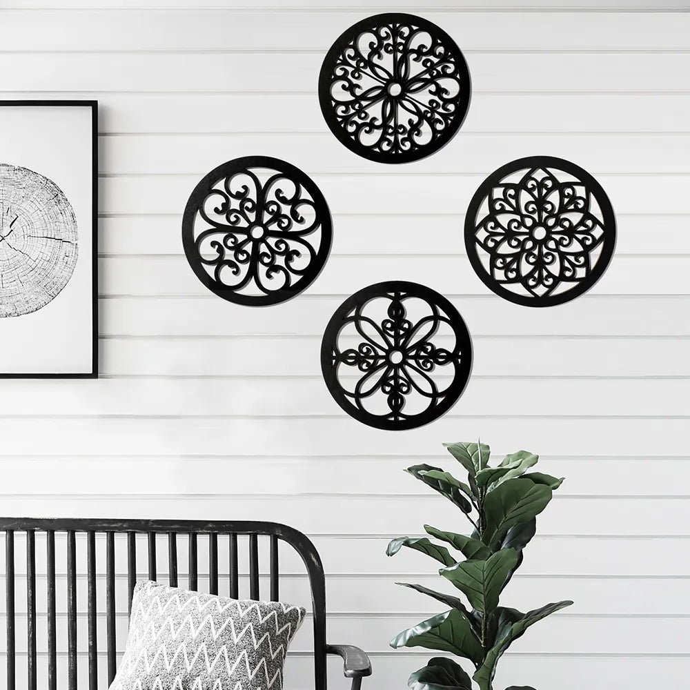 4 Pieces Black Wooden Wall Decor Farmhouse Wall Art Decor Hollow Carved Design for Living Room Bedroom Office Kitchen Decoration acacuss
