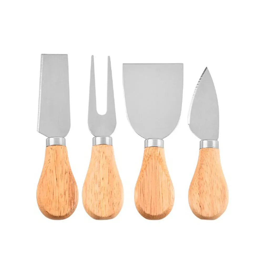 4-piece Stainless Steel Cheese Knife And Fork Set Wooden Handle Cheese Pizza Baking Tool Kitchen Supplies acacuss