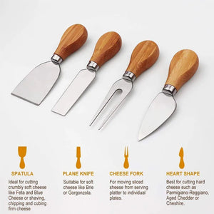 4-piece Stainless Steel Cheese Knife And Fork Set Wooden Handle Cheese Pizza Baking Tool Kitchen Supplies acacuss