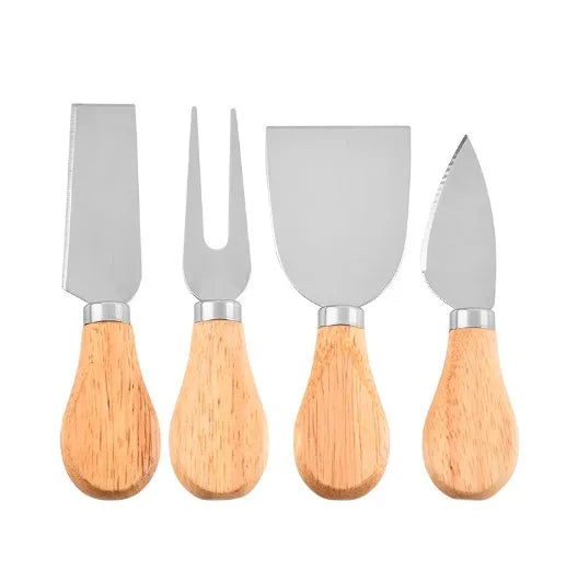 4-piece Stainless Steel Cheese Knife And Fork Set Wooden Handle Cheese Pizza Baking Tool Kitchen Supplies acacuss