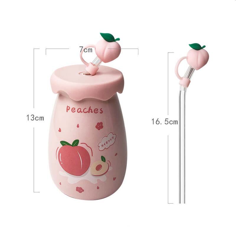 400ML Ceramic Mug with Lid and Straw Milk Coffee Mug Tea Juice Cup Creative Lemon Water Bottle for Girls Breakfast Mug Drinkware acacuss