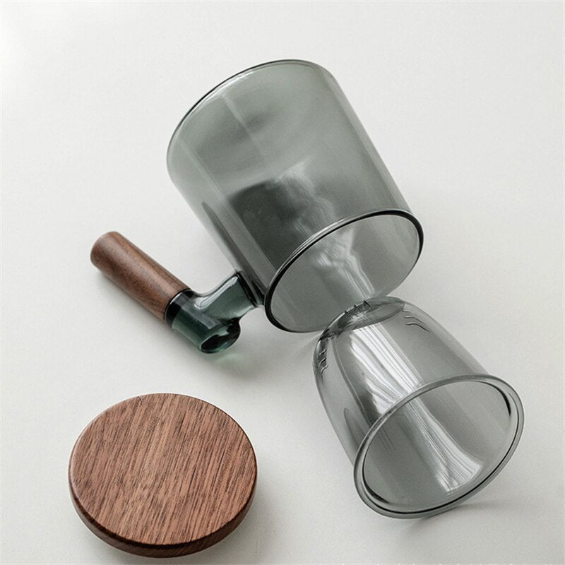 400ml Walnut Wooden Handle Lid Filter Glass Tea Cup Tea Water Separation Scented Tea Cup Office Flower Tea Separation Tea Mug acacuss