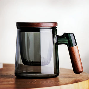 400ml Walnut Wooden Handle Lid Filter Glass Tea Cup Tea Water Separation Scented Tea Cup Office Flower Tea Separation Tea Mug acacuss