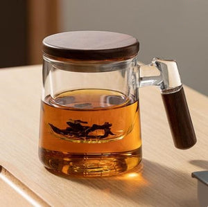 400ml Walnut Wooden Handle Lid Filter Glass Tea Cup Tea Water Separation Scented Tea Cup Office Flower Tea Separation Tea Mug acacuss