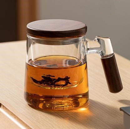 400ml Walnut Wooden Handle Lid Filter Glass Tea Cup Tea Water Separation Scented Tea Cup Office Flower Tea Separation Tea Mug acacuss