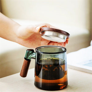 400ml Walnut Wooden Handle Lid Filter Glass Tea Cup Tea Water Separation Scented Tea Cup Office Flower Tea Separation Tea Mug acacuss