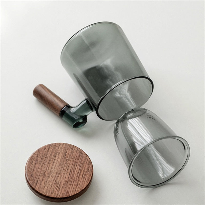 400ml Walnut Wooden Handle Lid Filter Glass Tea Cup Tea Water Separation Scented Tea Cup Office Flower Tea Separation Tea Mug acacuss