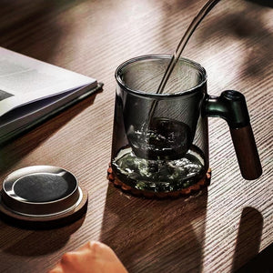400ml Walnut Wooden Handle Lid Filter Glass Tea Cup Tea Water Separation Scented Tea Cup Office Flower Tea Separation Tea Mug acacuss