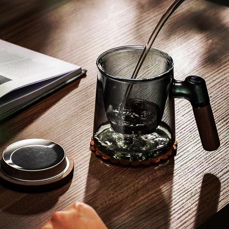 400ml Walnut Wooden Handle Lid Filter Glass Tea Cup Tea Water Separation Scented Tea Cup Office Flower Tea Separation Tea Mug acacuss
