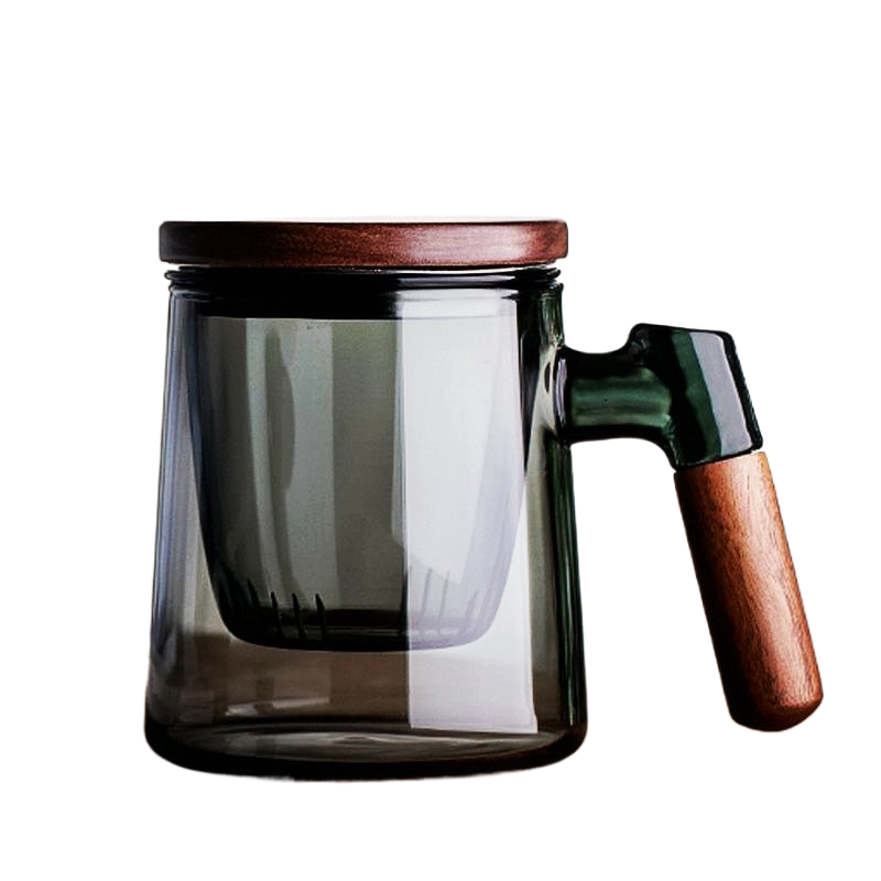 400ml Walnut Wooden Handle Lid Filter Glass Tea Cup Tea Water Separation Scented Tea Cup Office Flower Tea Separation Tea Mug acacuss
